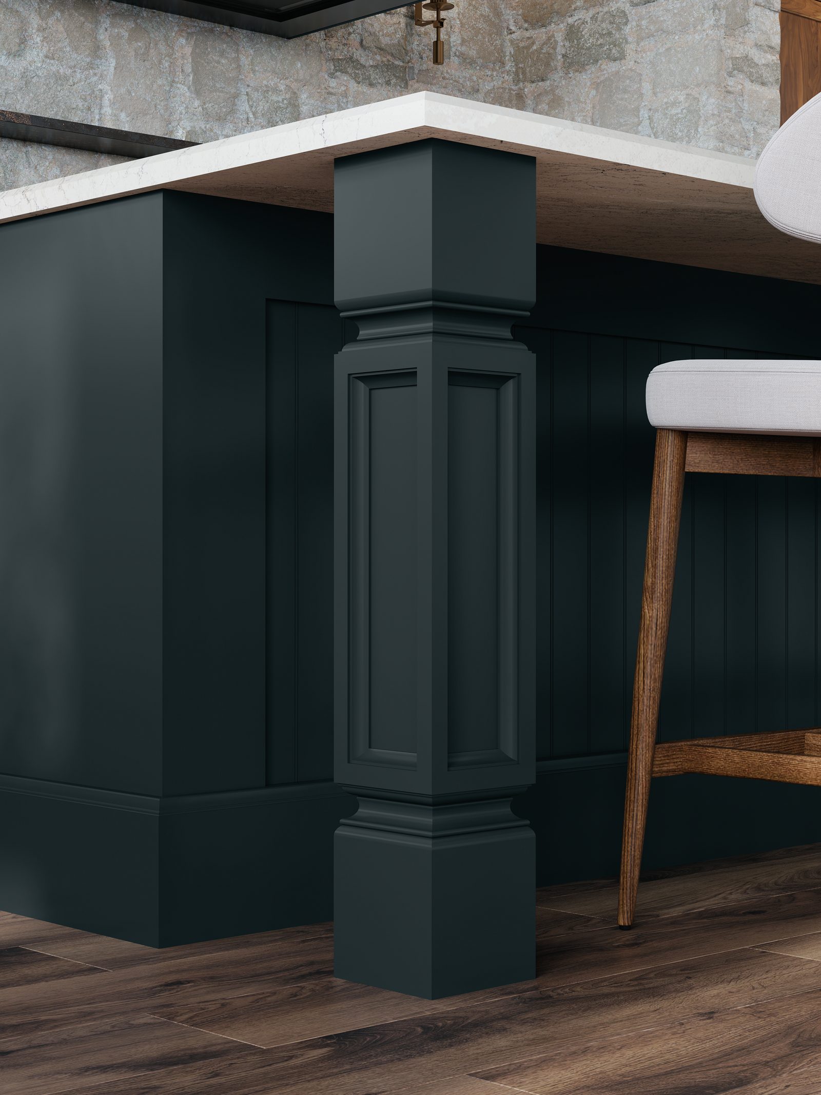 Fluted furniture-leg detail on Triumph cabinetry