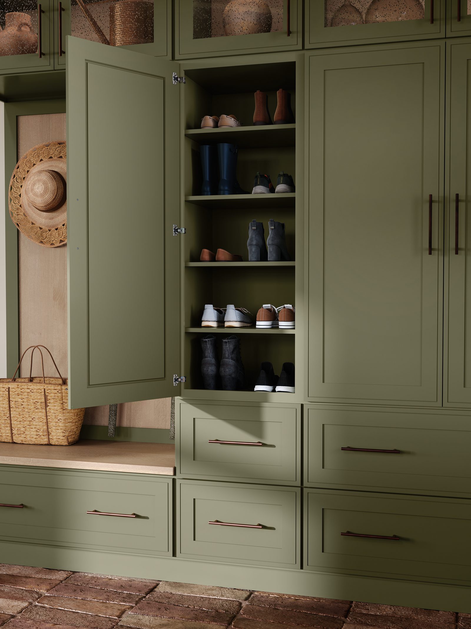 Built-in shoe storage bench by Triumph