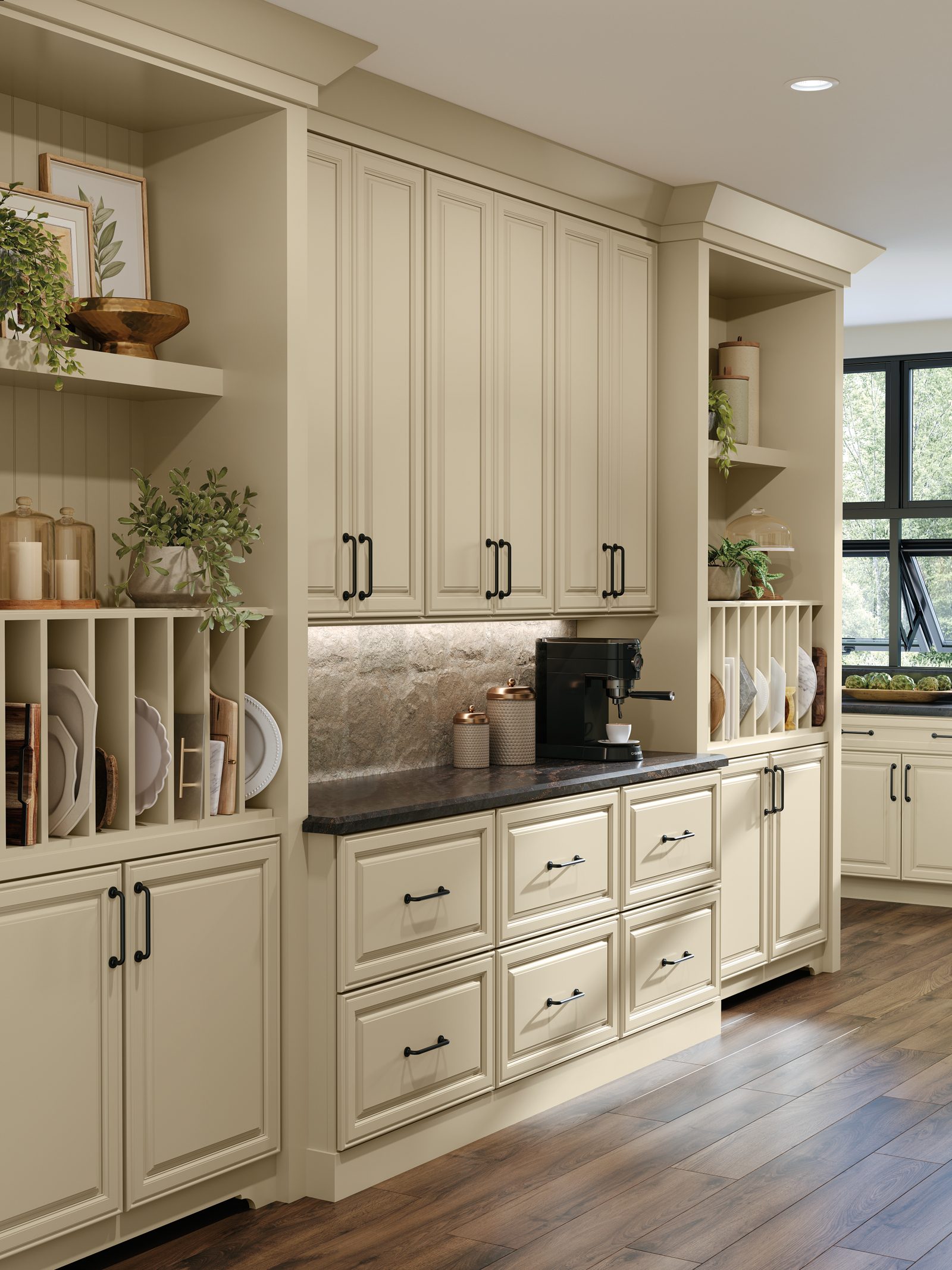 Built-in hutch with plate rack