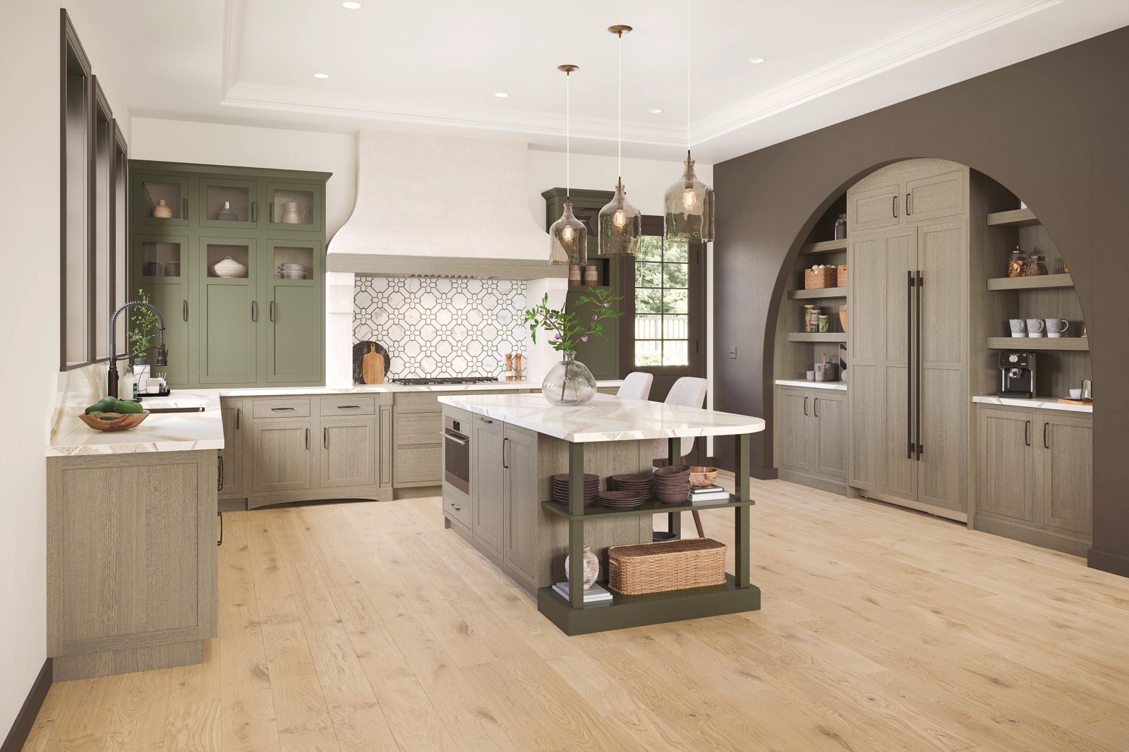 Better tier, Diamond semi-custom kitchen in quarter-sawn oak and green