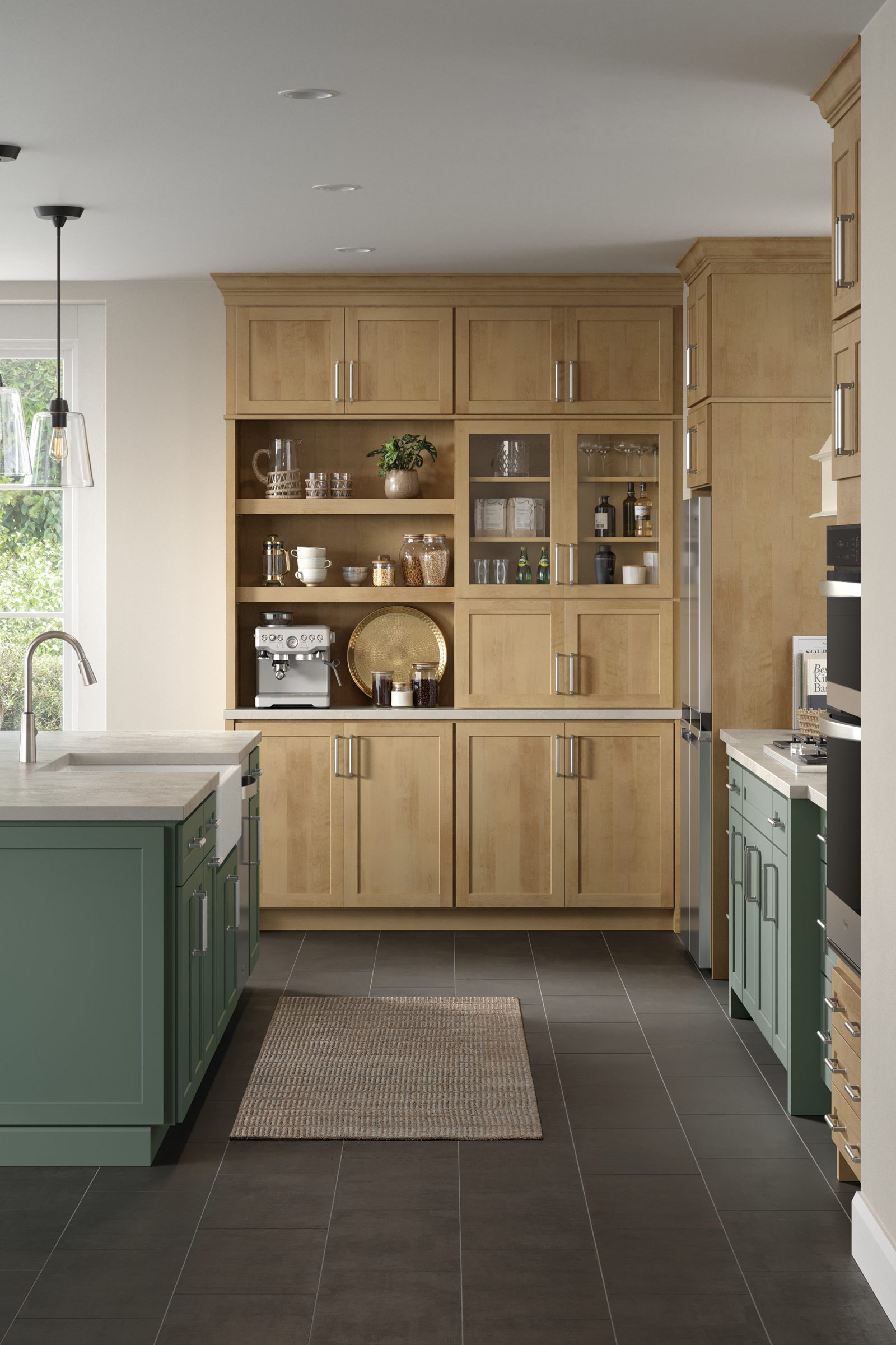 Mountain Series kitchen with full-height oak pantry wall