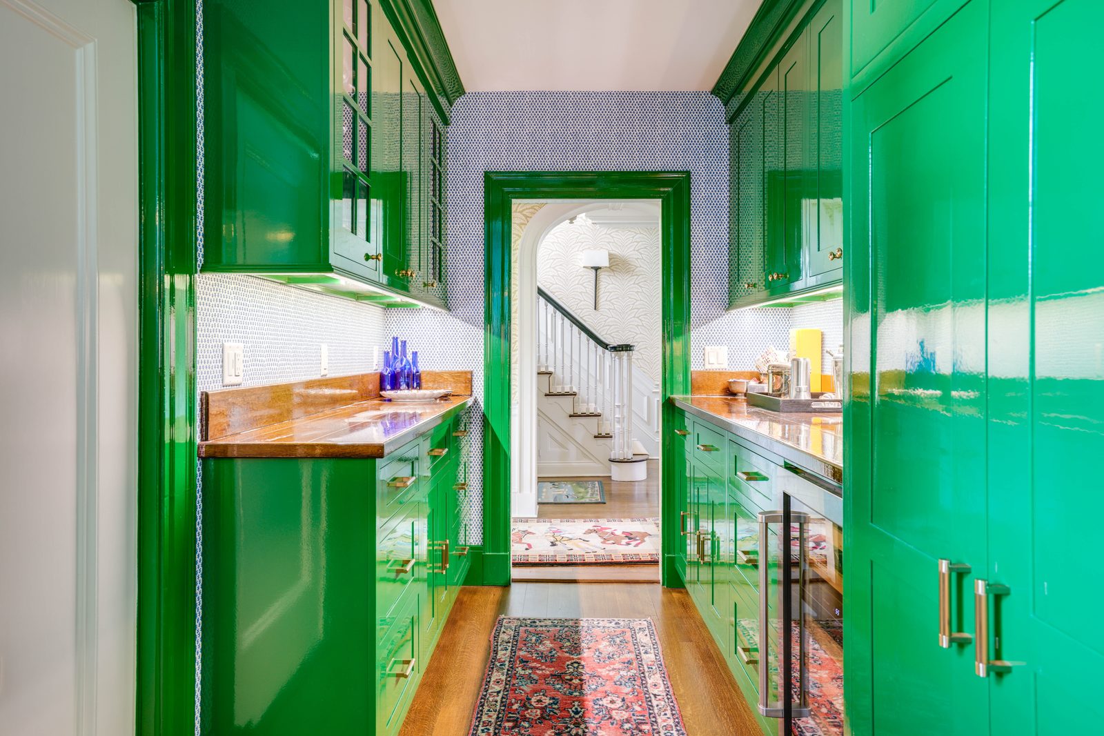 Custom green butler's pantry in Hartford flush inset doors