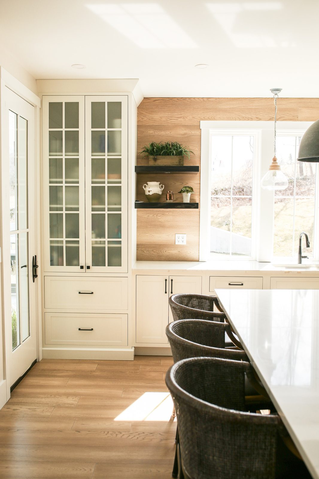 Glass-door hutch and open shelving