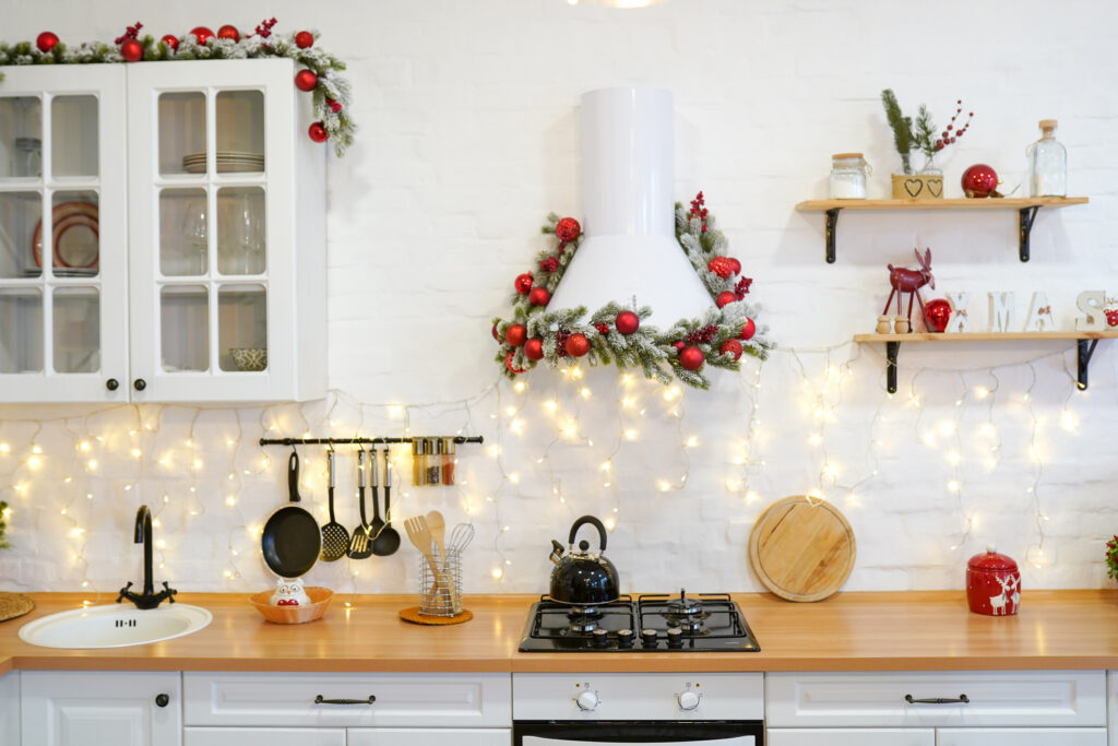 Christmas decorations in a kitchen